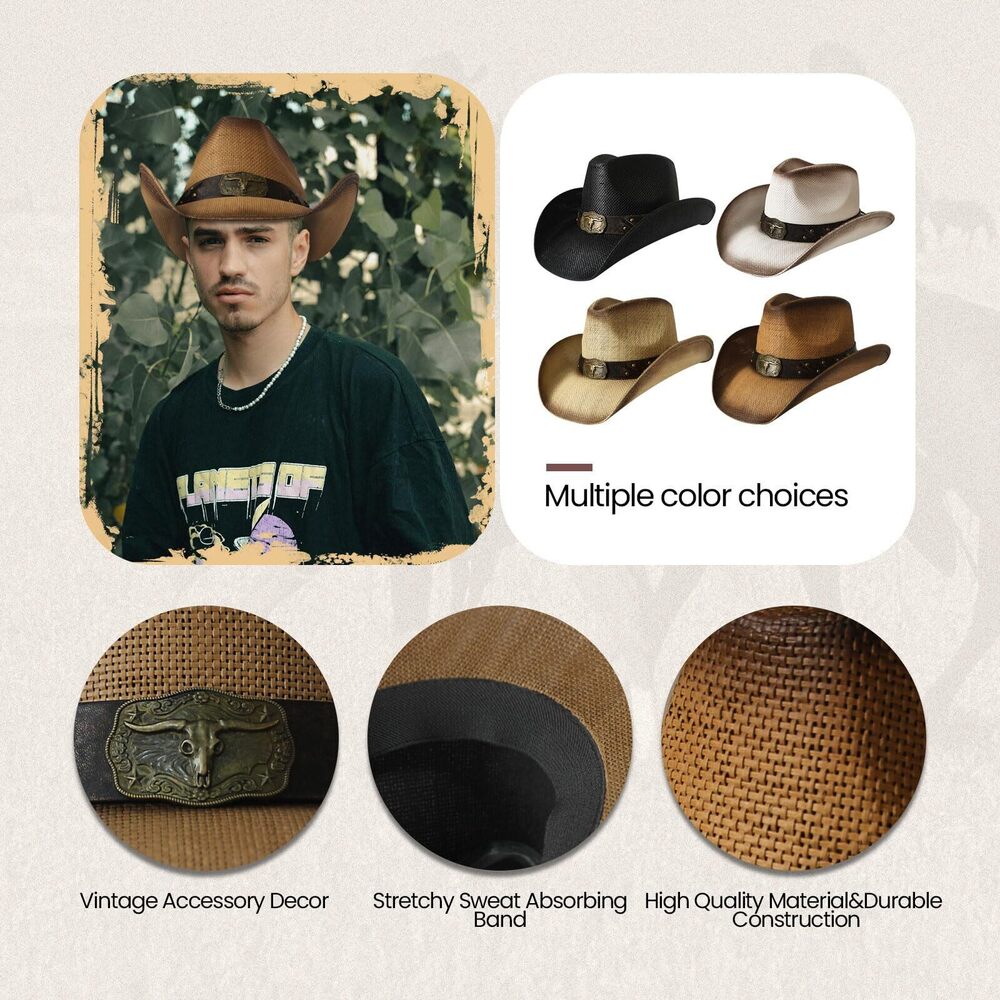 2533 Cowboy Hat,cowgirl Hat,cowboy Hats For Women/mens/straw Wide - Picture 3 of 7